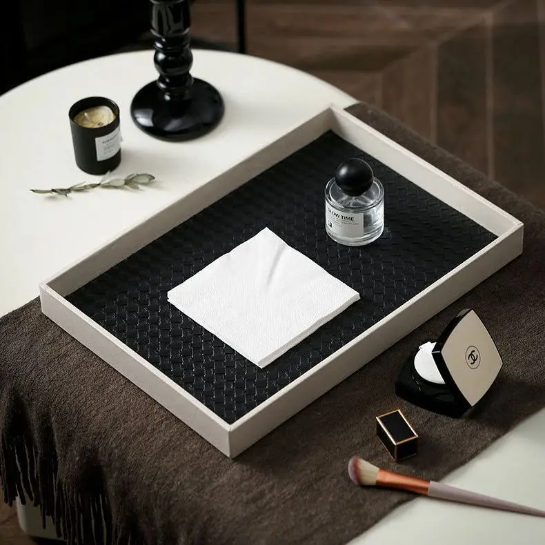 Minimalist Organizer Tray With Faux Leather Base – Black & White Contrast 1