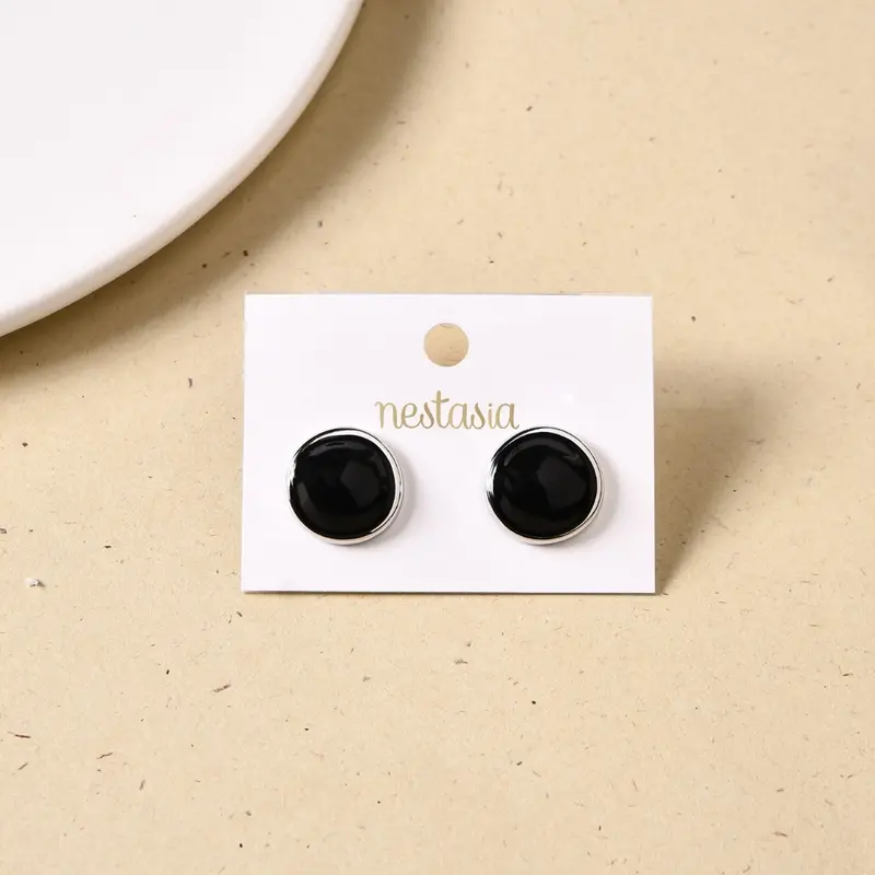 Minimalist Round Black Diamond-Like Stud Earrings 1