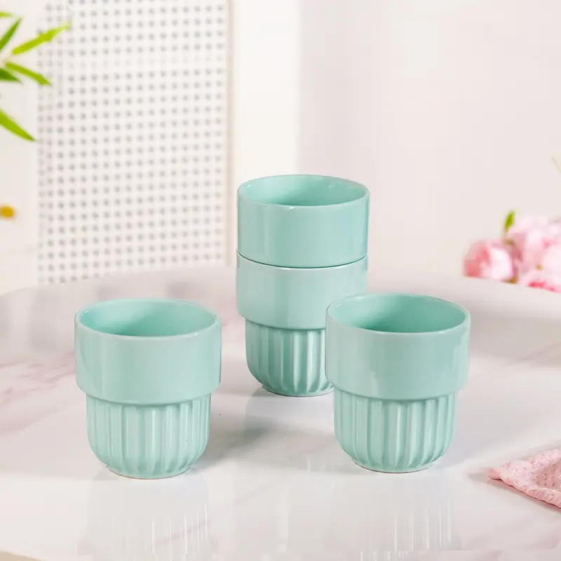 Mint Blue Snugsy Stackable Ceramic Cups (4 Pcs, 280Ml) 1