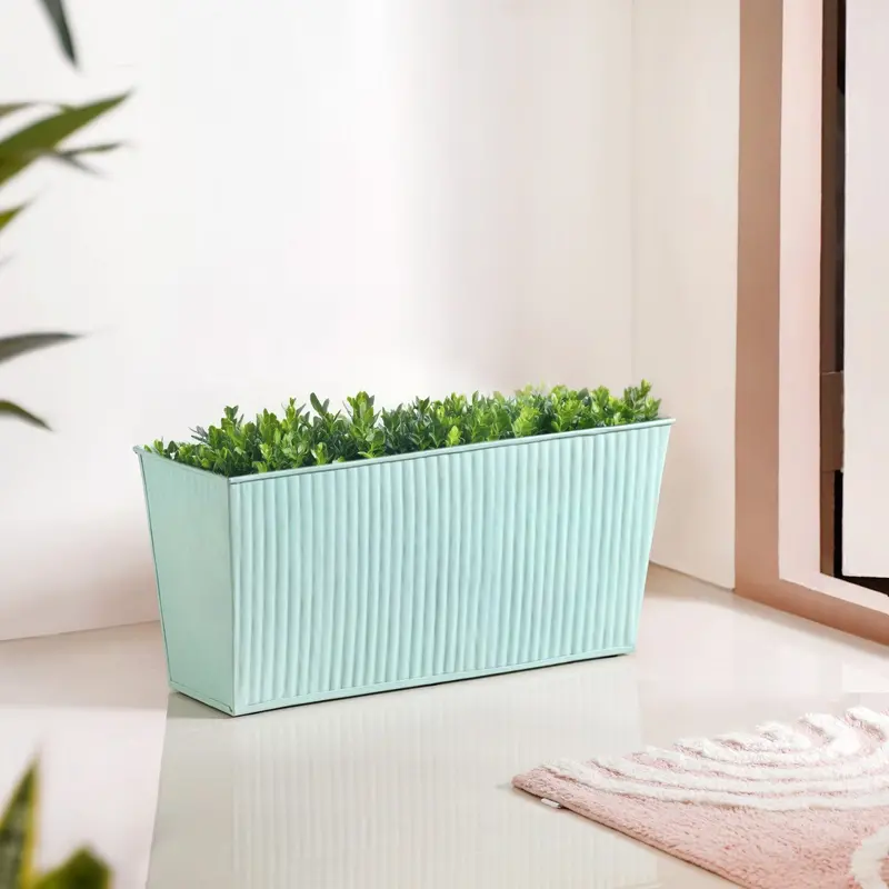 Mint Green Fluted Balcony Planter – Modern Textured Finish 1