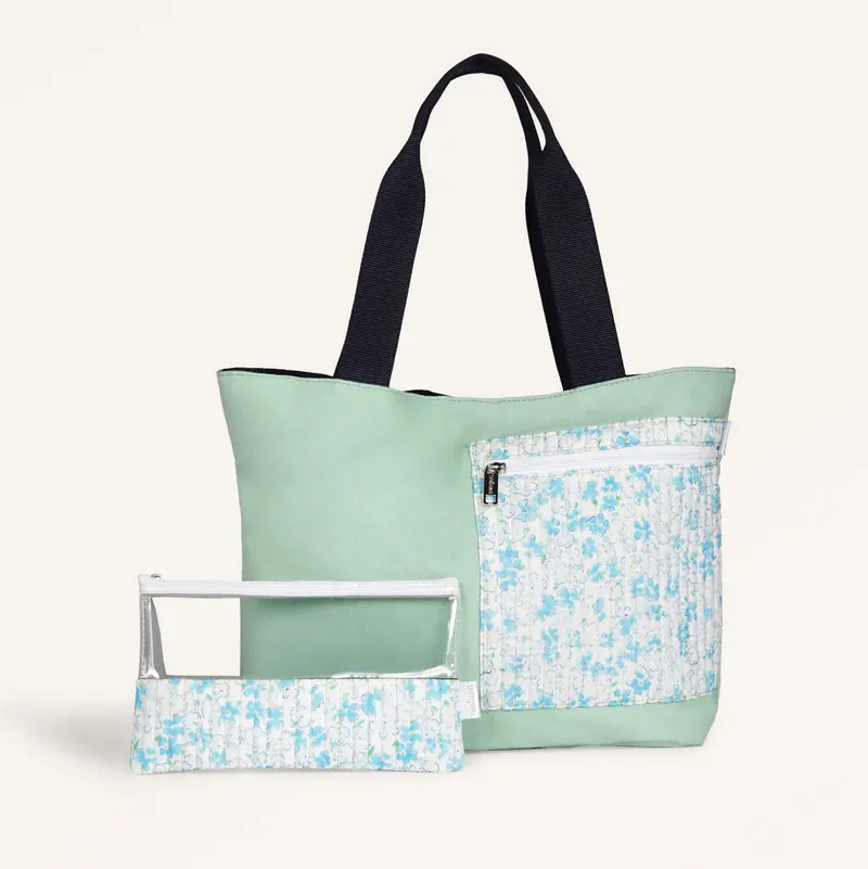 Mint Meadow Canvas Tote With Detachable Pouch – Stylish & Functional 1