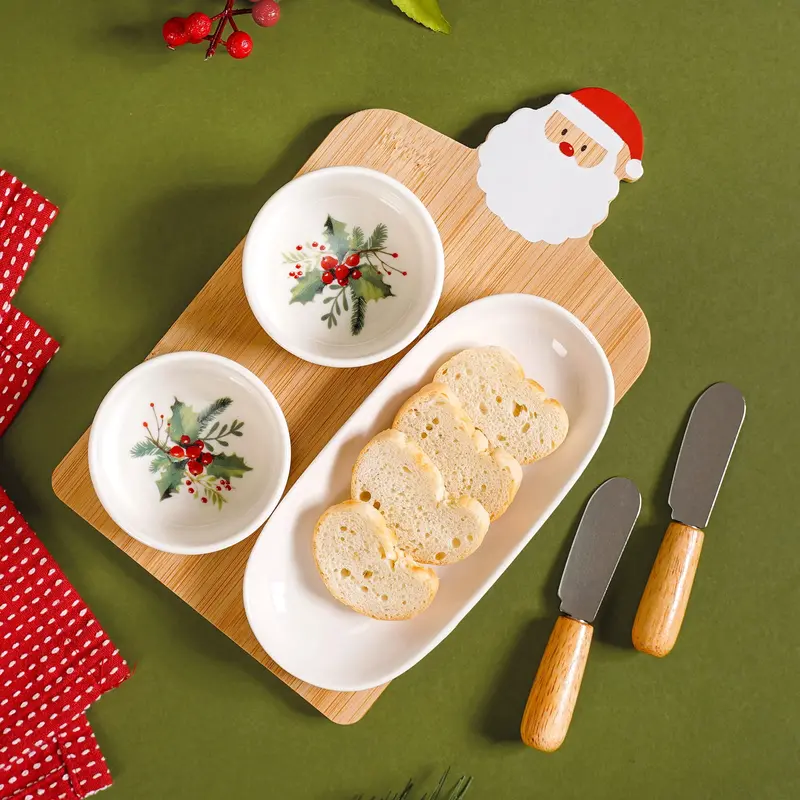 Mistletoe & Santa Decorative Serving Platter Set (6-Piece) 1