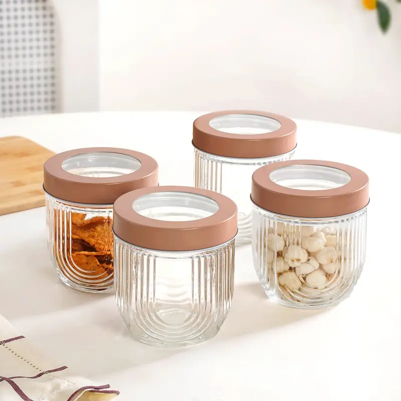 Mocha Brown Arch-Shaped Glass Jars With Transparent Lids – Set Of 4, 800Ml 1