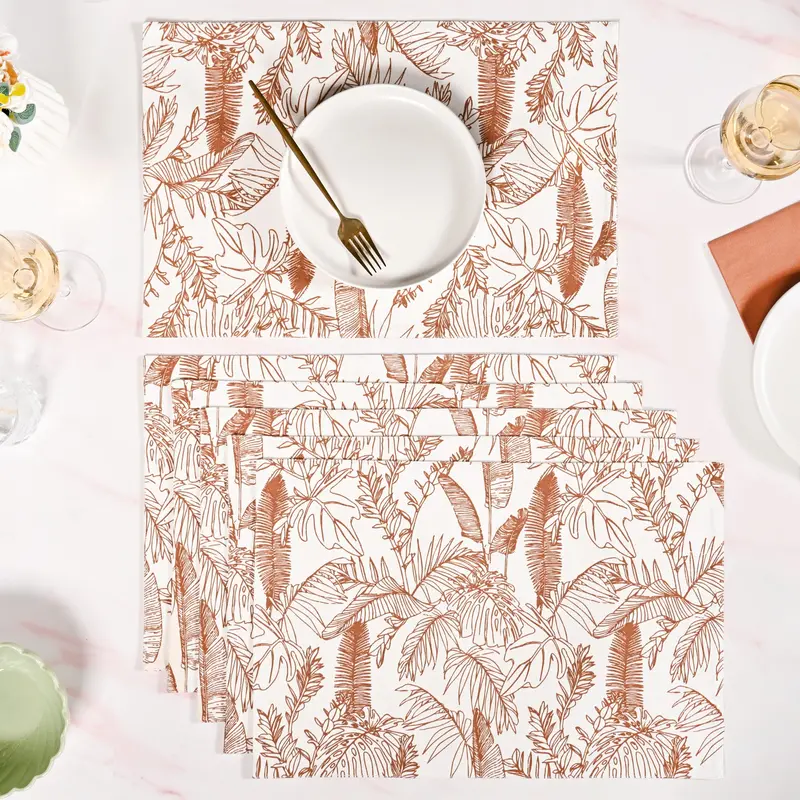 Mocha Fern Cotton Table Mat Set – Set Of 6 1
