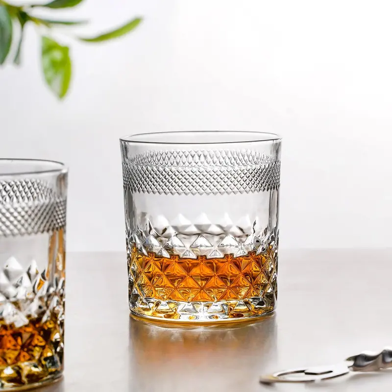 Modern Diamond-Embossed Scotch Tumblers – Set Of 6, 310Ml 1