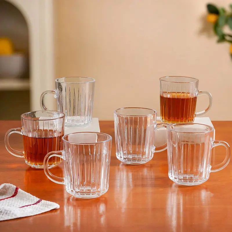 Modern Ribbed Stoneware Mugs – Set Of 6, 229Ml Textured Coffee Cups 1