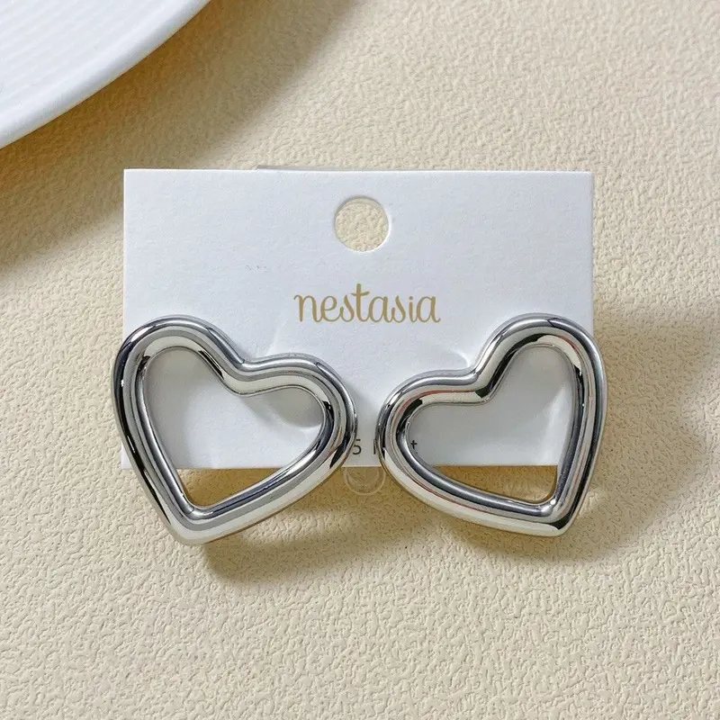 Modern Silver Heart Love Stud Earrings 1
