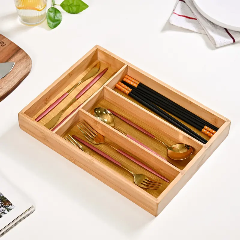 Modular Wooden Cutlery Organizer For Kitchen Drawers 1
