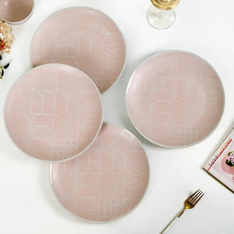 Monvia Art Deco Pastel Pink Dinner Plates – Set Of 4, 10-Inch 1