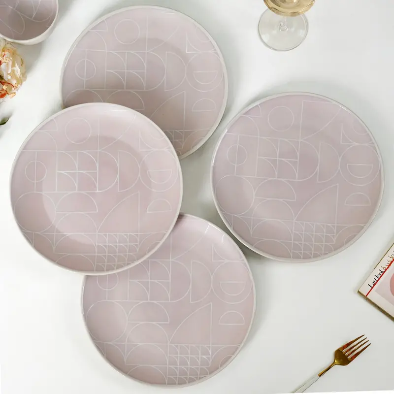 Monvia Light Mauve Art Deco Dinner Plate Set – 4 Modern 10-Inch Ceramic Plates 1