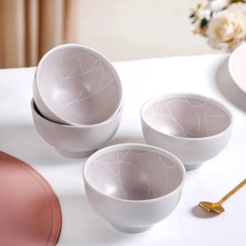 Monvia Light Mauve Art Deco Small Bowl Set – 4-Piece Ceramic Collection, 325Ml 1