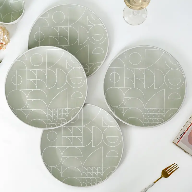 Monvia Mint Geometric Dinner Plate Set – 4 Pack, 10-Inch Ceramic 1