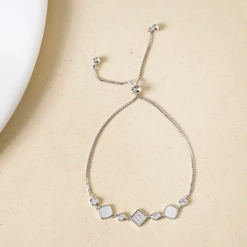 Moonstone Geometry Silver Chain Bracelet – Structured Celestial Design 1