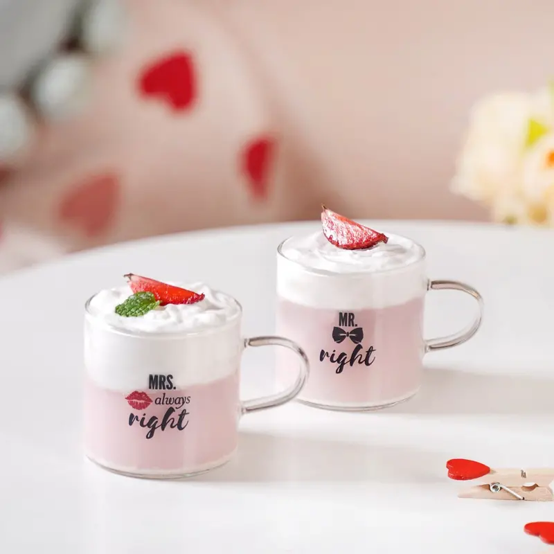 ‘Mr Right & Mrs Always Right’ Mini Tea Cups – Glass Duo (140Ml) 1