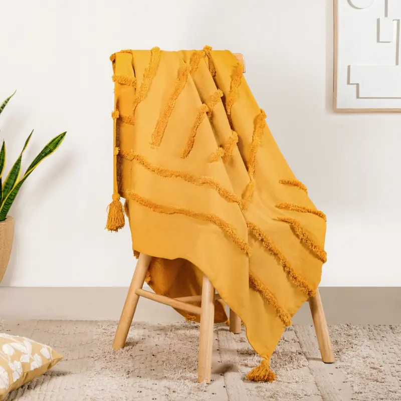 Mustard Yellow Tufted Cotton Throw 1