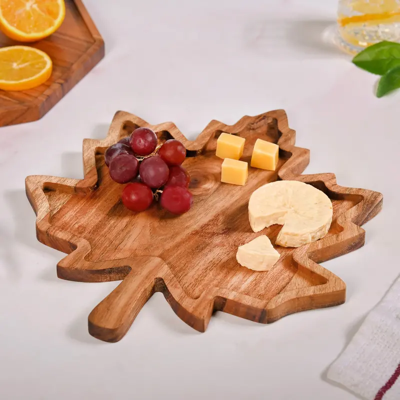 Natural Acacia Wood Maple Leaf Serving Platter 1