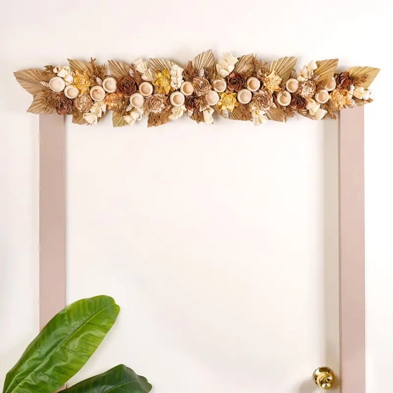 Natural Jute Wall Hanging Toran – Shola Cup & Palm Spear Festive Door Decoration 1