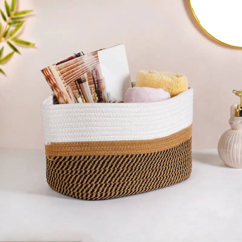 Natural Roped Cotton Storage Basket – 20 Cm Clean Design 1