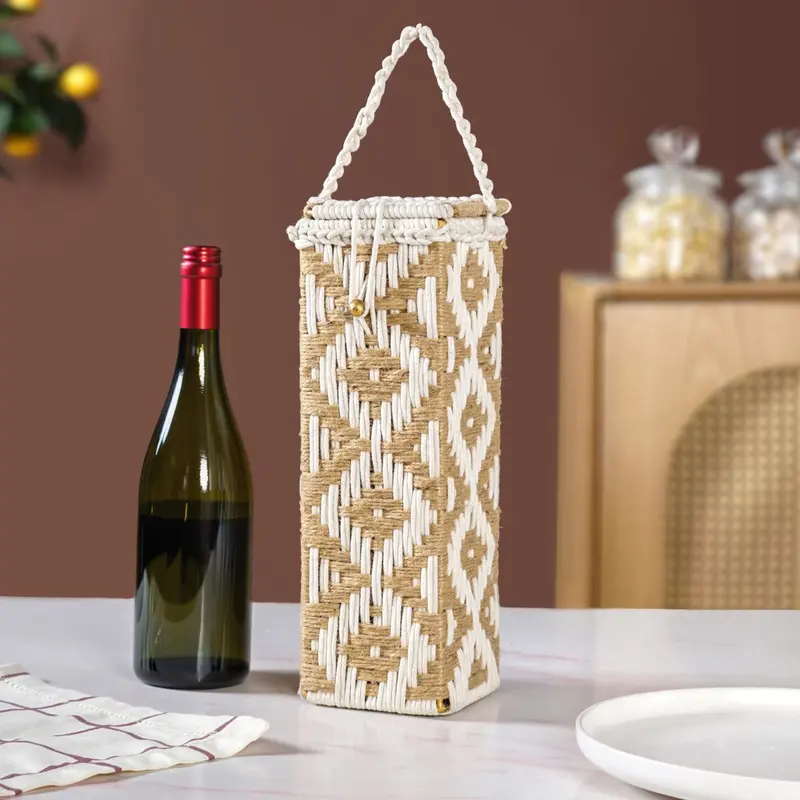 Natural White Organic Jute Bottle Holder – Eco-Friendly Woven Basket 1