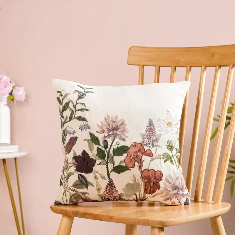 Nature-Inspired Bloom Embroidered Cotton Pillow Cover – 40X40Cm 1