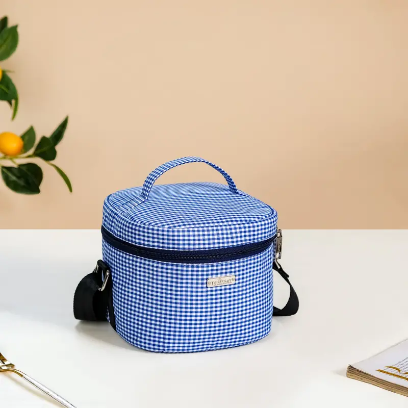 Navy Blue Gingham Thermal Lunch Carrier 1