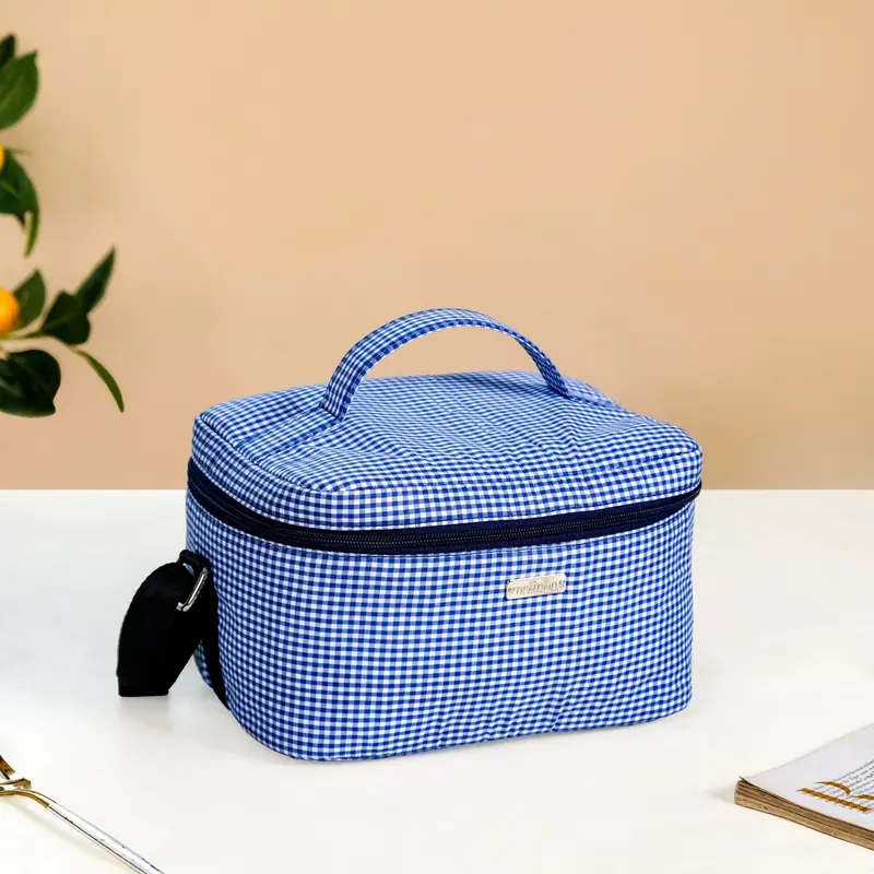 Navy Checkered Thermal Lunch Bag 1