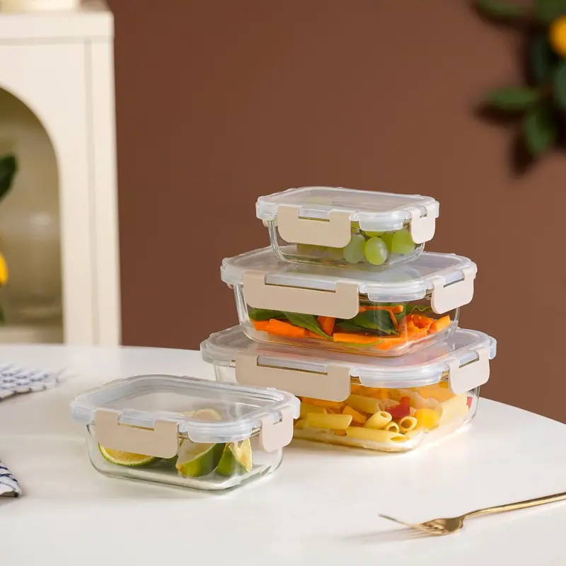 Nestro Beige Leakproof Stackable Lunch Box Set – 4 Sizes 1