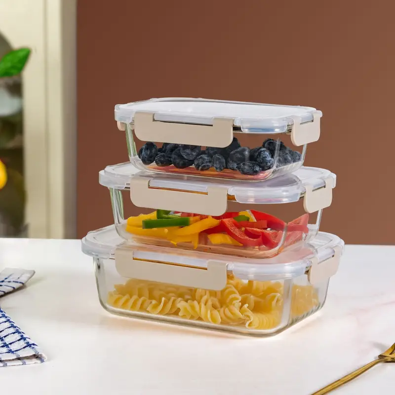 Nestro Beige Rectangular Leakproof Food Box Set – 3-Sized Meal Prep Containers (600Ml, 1000Ml, 1500Ml) 1
