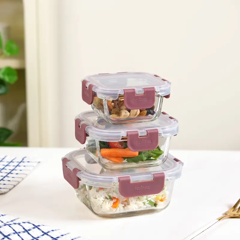 Nestro Magenta Square Airtight Container Set – 3 Sizes (160–500 Ml) 1