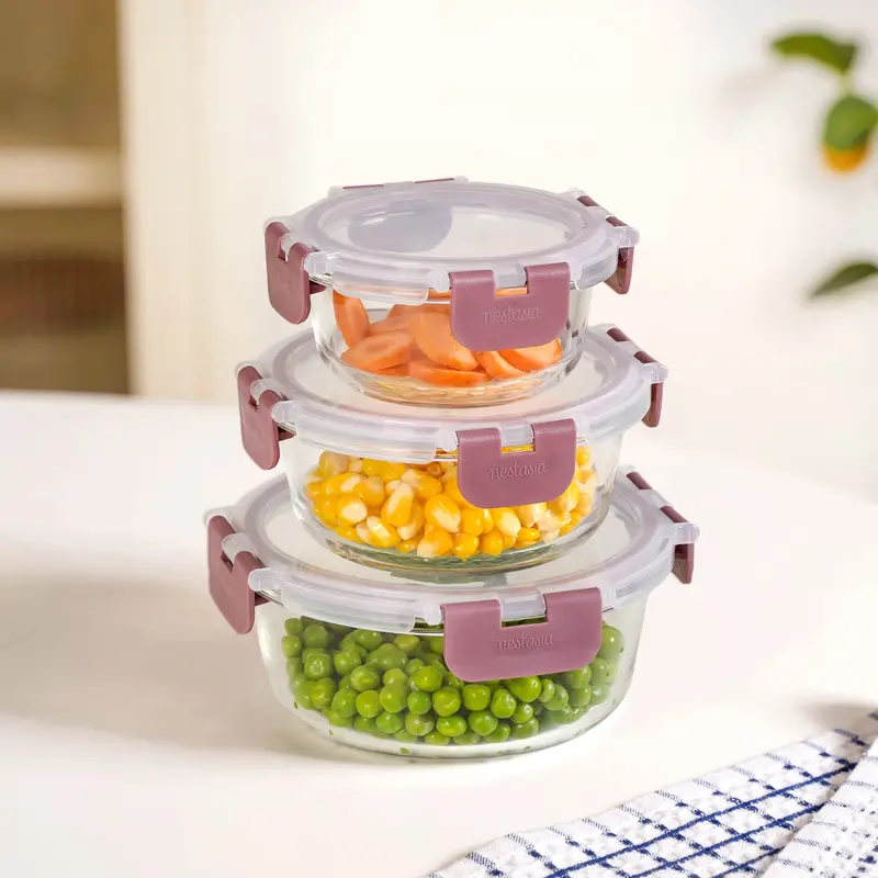 Nestro Pro Round Airtight Container Set – 3 Sizes, Magenta (215–600 Ml) 1