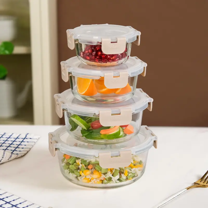 Nestro Pro Round Clip-Lock Container Set – 4 Sizes, Beige (215–950 Ml) 1