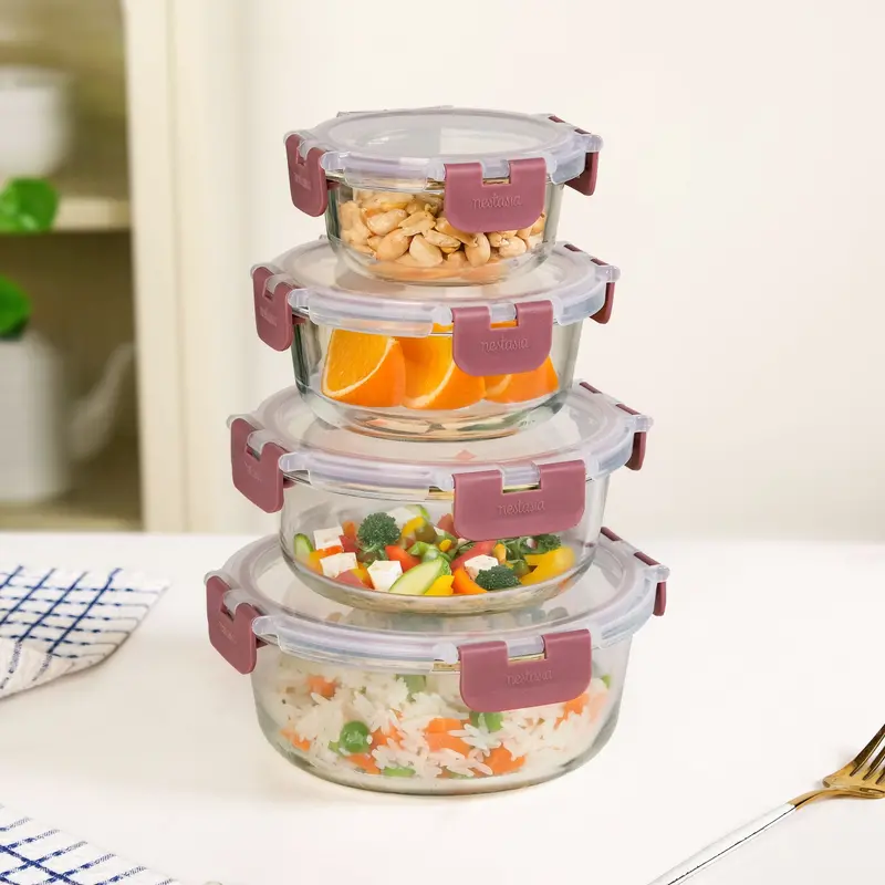 Nestro Pro Round Clip-Lock Container Set – 4 Sizes, Magenta (215–950 Ml) 1