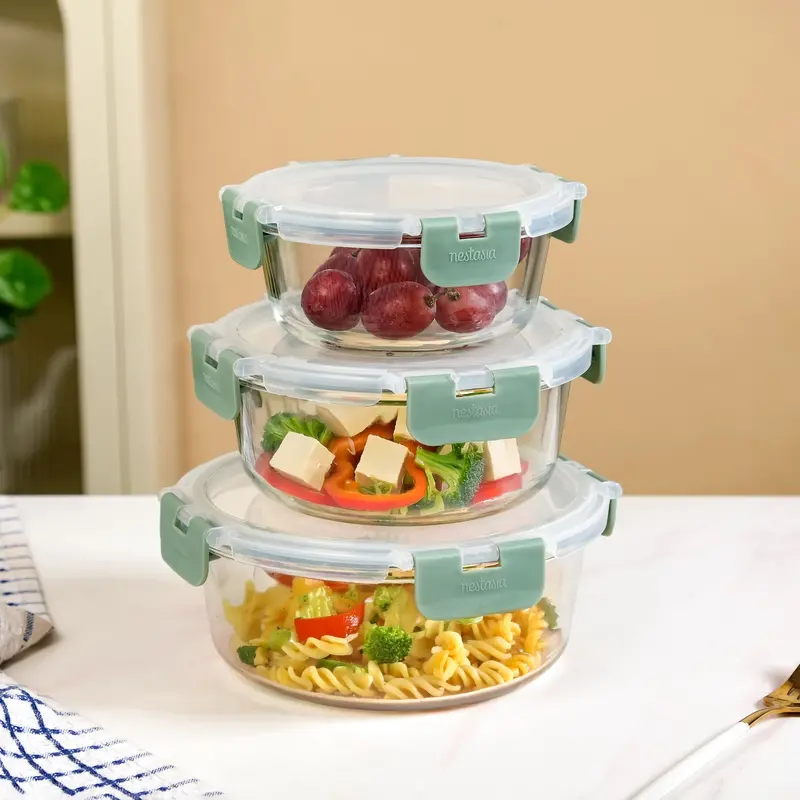 Nestro Pro Round Spill-Proof Food Storage – Sage Green, 3-Container Kit (400Ml, 600Ml, 950Ml) 1