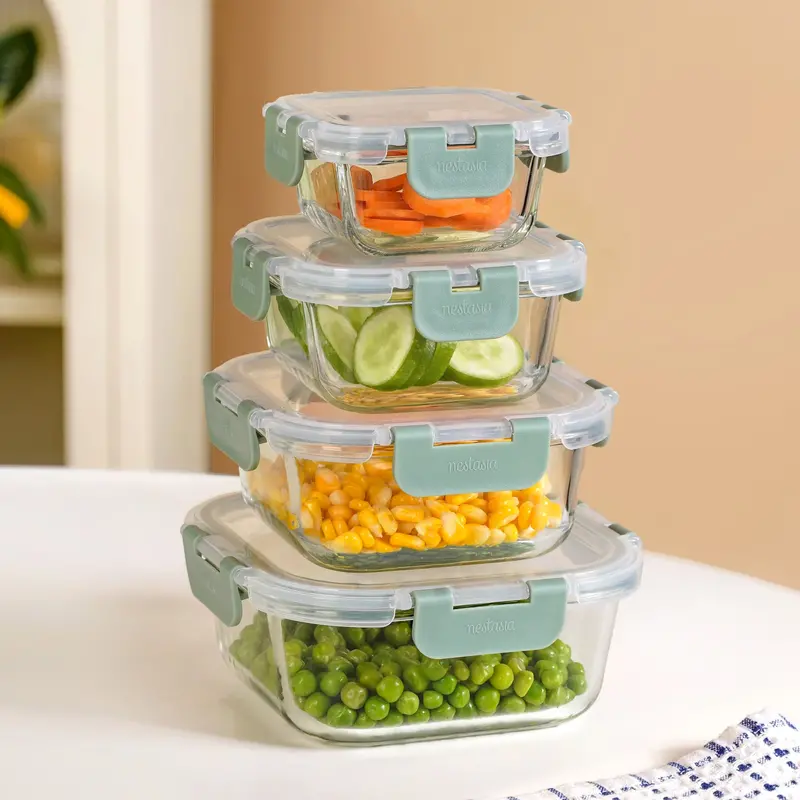 Nestro Square Airtight Container Set – 4 Sizes, Sage Green (160–800 Ml) 1