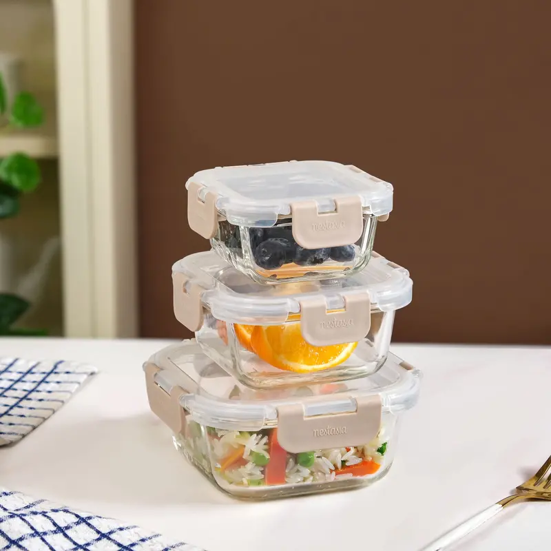 Nestro Square Airtight Food Containers – Beige, 3-Piece Set (160Ml, 300Ml, 500Ml) 1