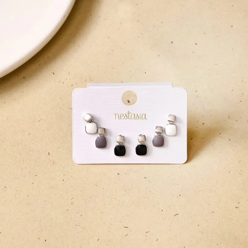 Neutral-Tone Mini Stud Danglers – Set Of 3 1
