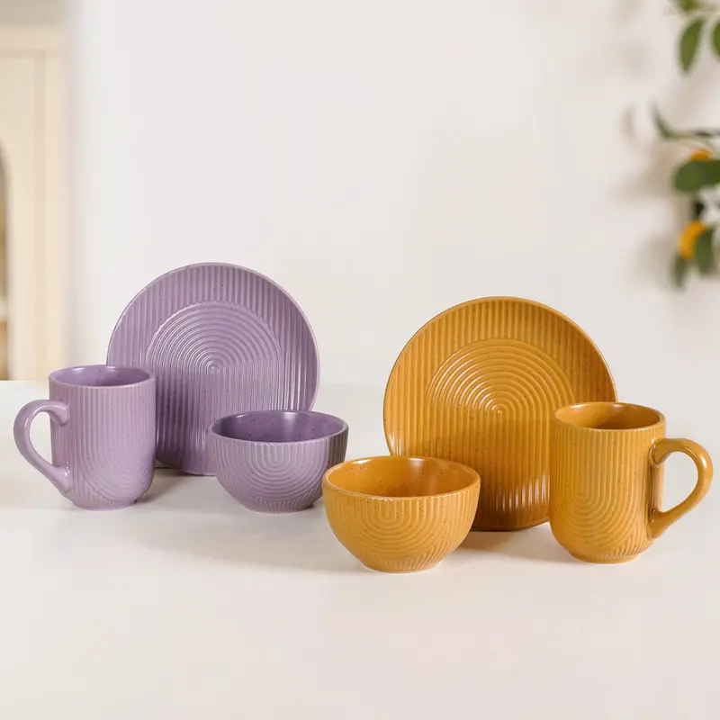 Nordic Ripple Ceramic Tableware Set – 6-Piece Plate, Bowl & Mug Collection 1