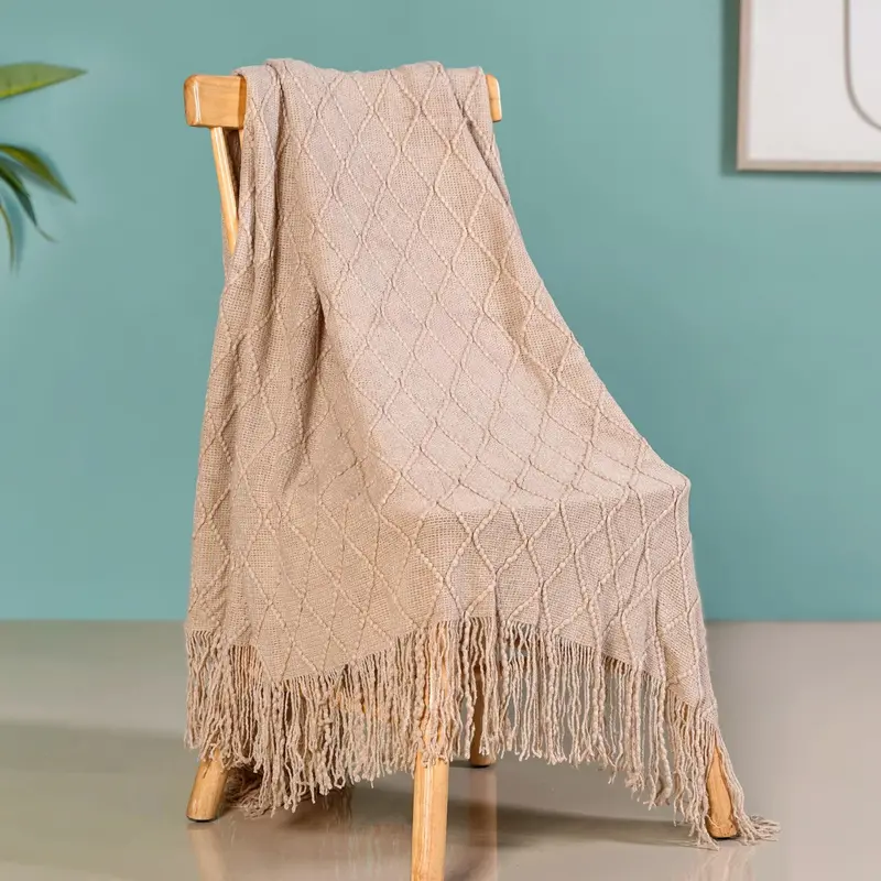 Nude Tone Hand-Knitted Throw Blanket 1