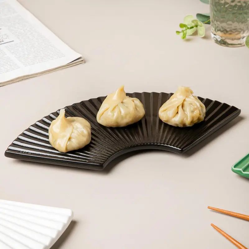 Ogi Fan Black Ceramic Serving Platter 1