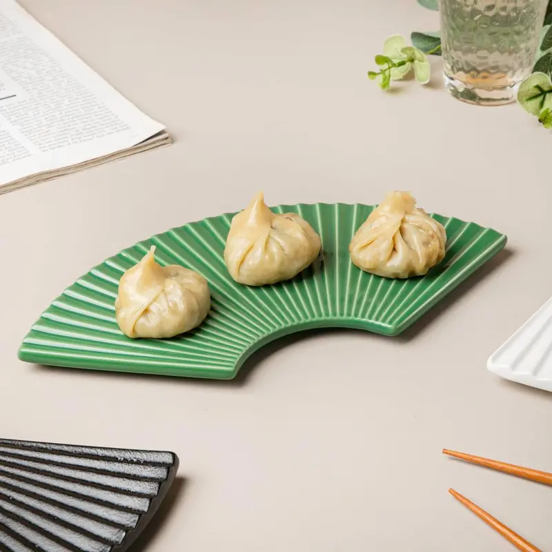Ogi Fan Green Ceramic Serving Platter 1