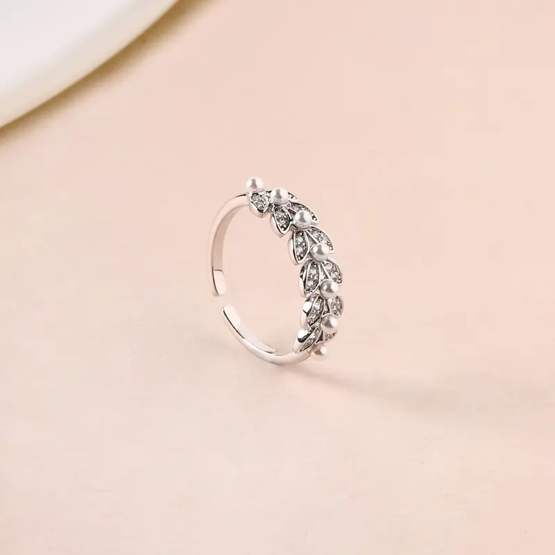 Olive Branch Pearl Silver Ring 1