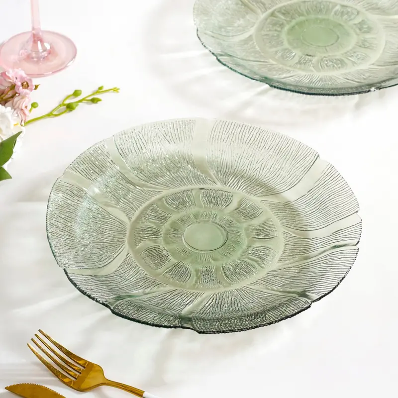 Olive Green Tinted Glass Dinner Plates – Set Of 6, 25Cm, Subtle Hue Finish 1