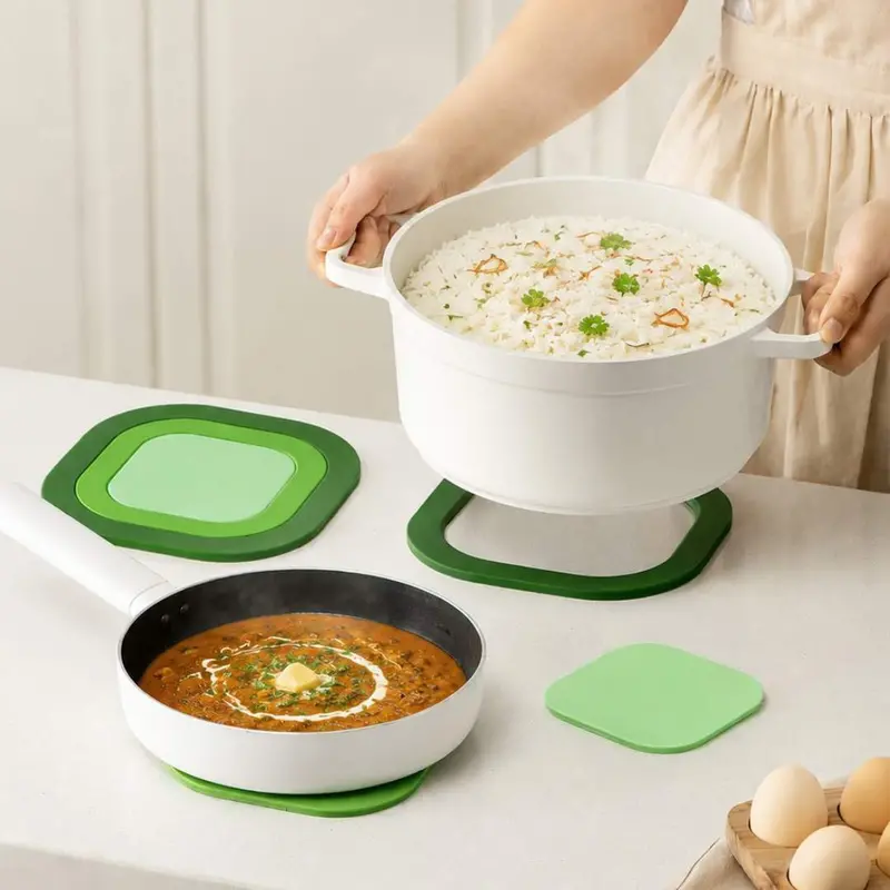 Ombre Green Magnetic Trivet Set – Heat-Resistant Trio For Cooktops & Counters 1