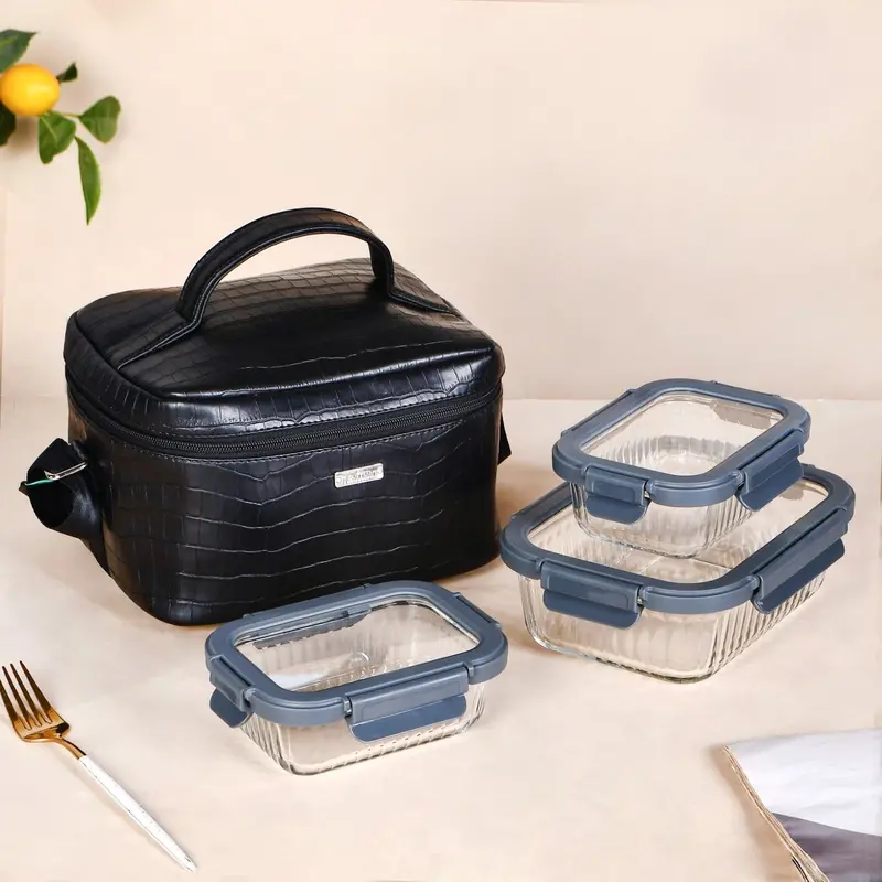 On-The-Go Faux Leather Lunch Bag & Bento Box Bundle 1