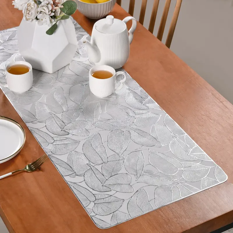 Opulent Silver Leaf Table Runner – 91 X 35 Cm Sophisticated Accent Piece 1