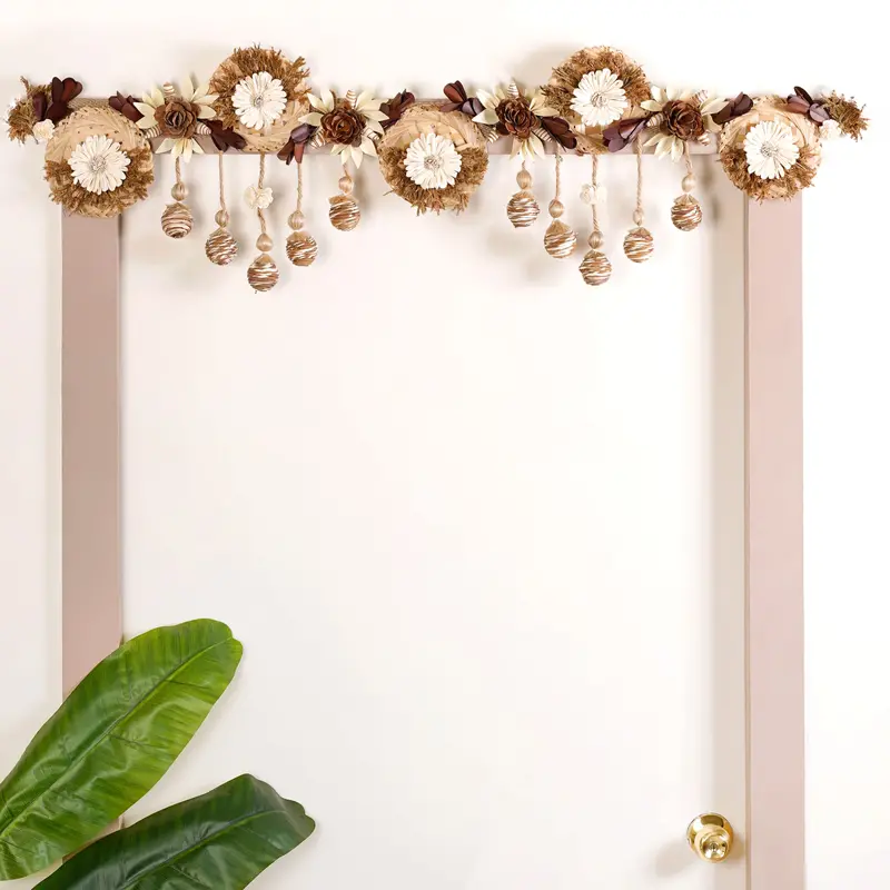 Organic Toran Featuring Sola Flowers & Corn Husk – Biodegradable Festive Door Art 1