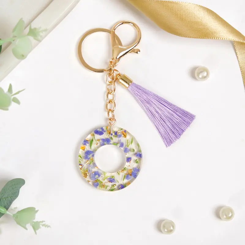 Ornate Lavender Forget-Me-Not Keychain With O Initial 1