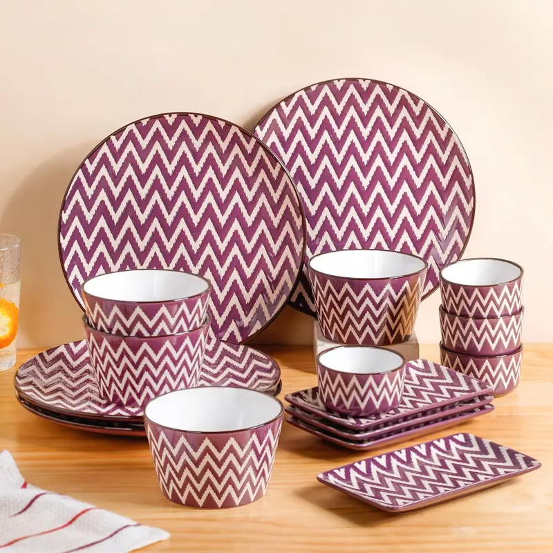 Oscilla Purple 16-Piece Premium Ceramic Dinner Set For Four 1