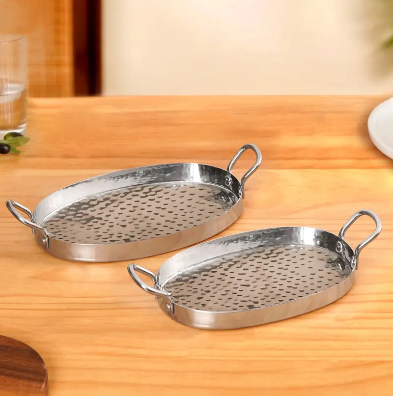Oval Hammered Stainless Steel Serving Set (2-Piece) 1