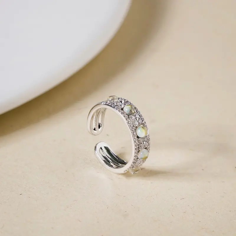 Oxidized Silver Thumb Ring With Stone Accents 1